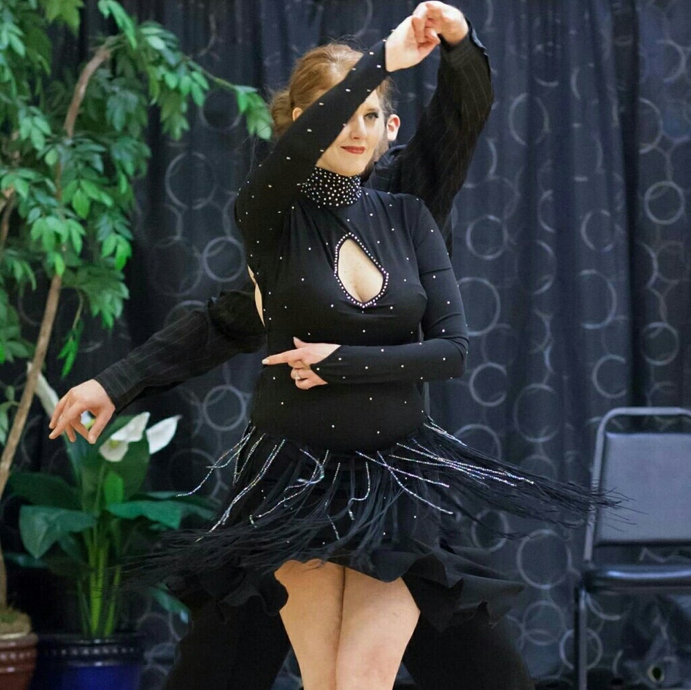 Fringe peekaboo little black dance dress